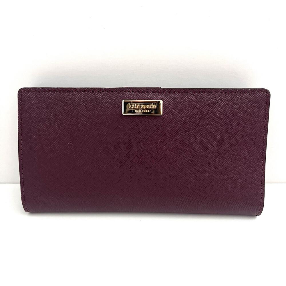 Kate Spade Burgundy Maroon Saffiano Leather Stacy Laurel Way Bifold Snap Wallet